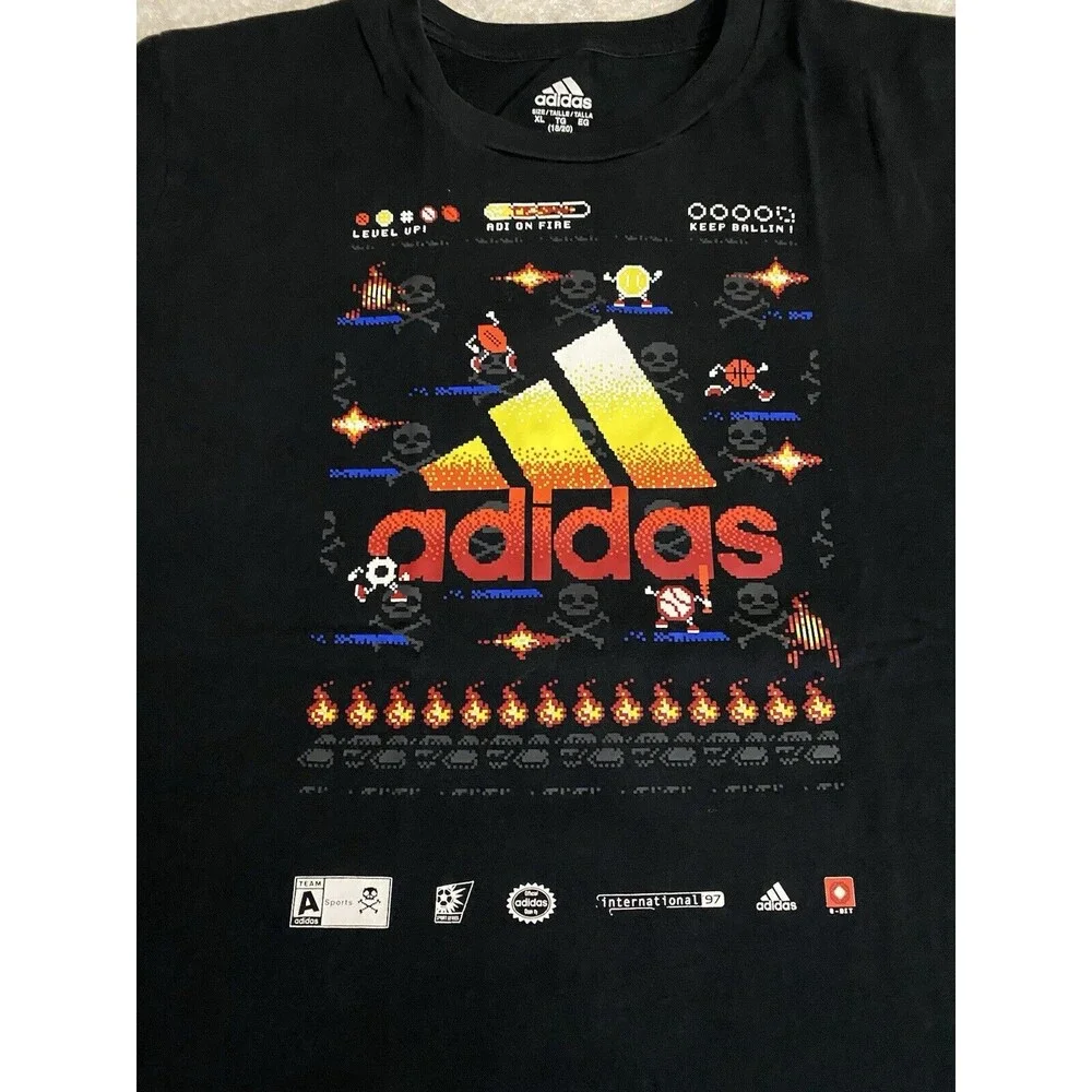 Adidas Vintage Game System Sports Graphic Black Shirt Size Youth XL 18-20